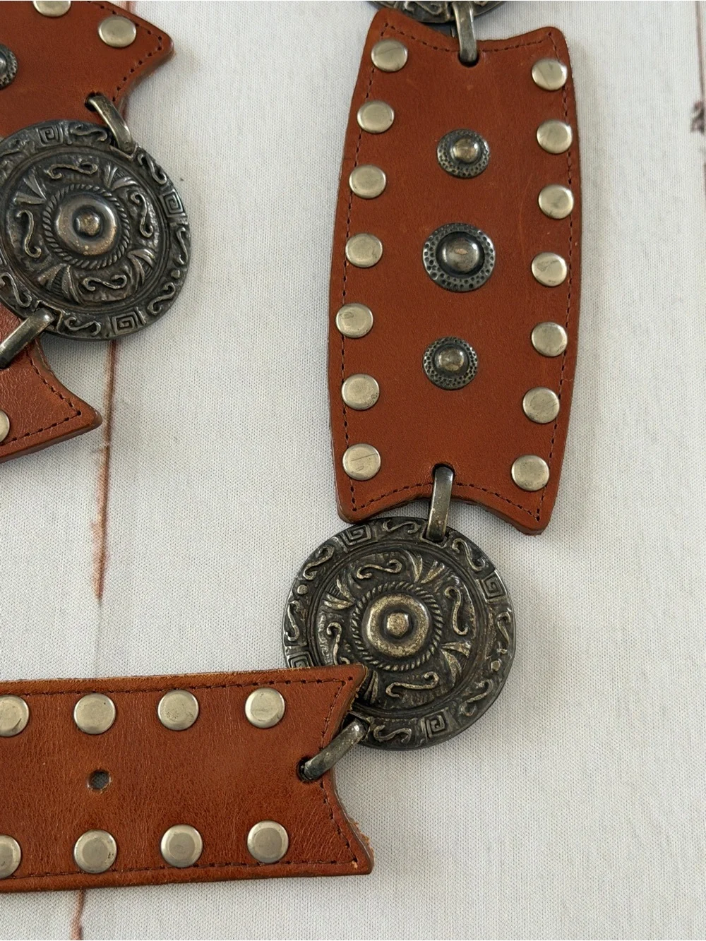 Etcetera Western Concho Studded Leather Belt Brown Boho Southwestern Belt